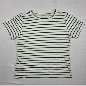 Ann Taylor Factory White and Green Striped Short Sleeve Tee